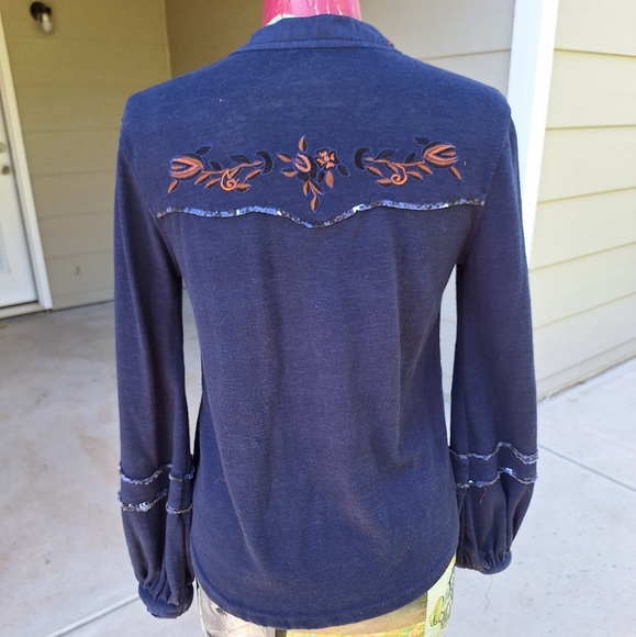 Free People Sundance Kid Western snap front Henley blue size Small - Picture 10 of 13